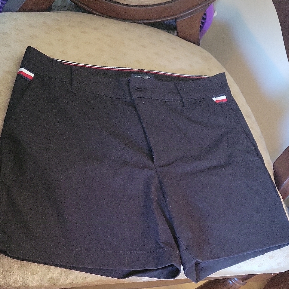 Tommy Hilfiger Black Women's Shorts with Red and White Accents